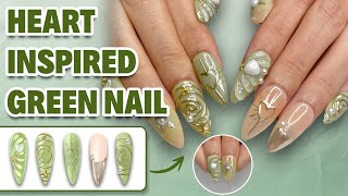 Heart-Inspired Green Nail Art: Personalized Designs Coming Soon! 💚💅