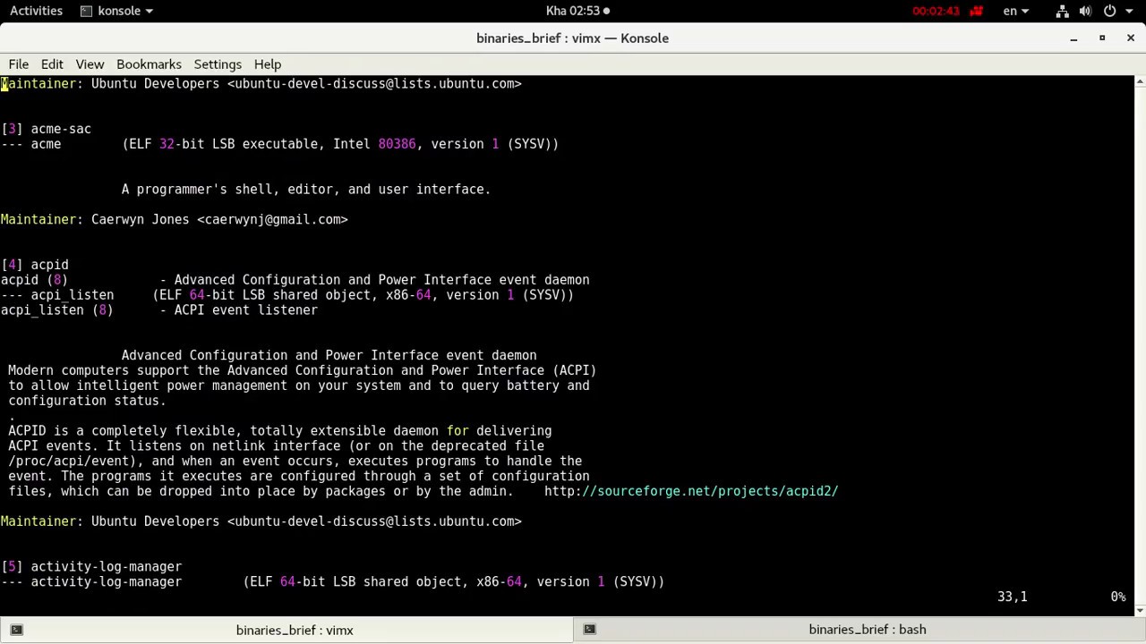 [tool] Make a note for linux binaries files with filetype/man/package's ...