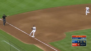 KC@MIA: Prado steps on third, fires to first for DP