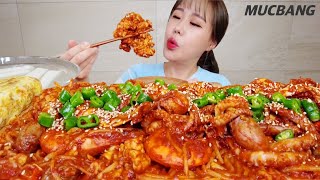 SUB) SPICY BRAISED SEAFOOD HOT PEPPER KIMCHI  CRAB SHRIMP OCTOPUS KOREAN REAL SOUND ASMR MUKBANG