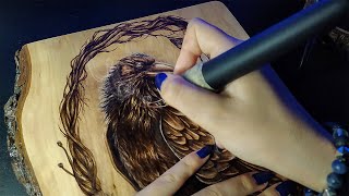 Raven Pyrography (Wood burning)  |  TIME - LAPSE