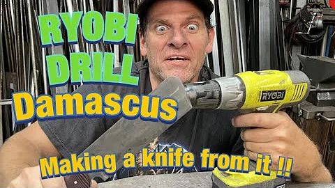 RYOBI DAMASCUS !! MAKING A DAMASCUS KNIFE FROM RYOBI DRILL PARTS !!