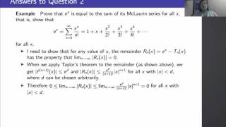 Calculus II, Lecture 29, V8 e^x equals the sum of its Taylor Series
