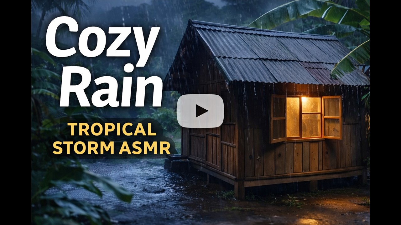 Cozy Rain on Tin Roof Cabin | Tropical Night Storm Sounds for Deep Sleep & Relaxation