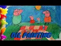 How to draw and paint Peppa Pig's Family at the Picnic with oil colors for kids | [Step by Step]