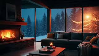 No Ads Fireplace Blizzard ASMR - Snow Storm Sleep Sound With Fireplace Burning For Deep Sleeping