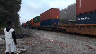 Illinois Terminal heritage unit leading 34-car long NS 237 thru Downtown Atlanta, Ga on 10/27/20