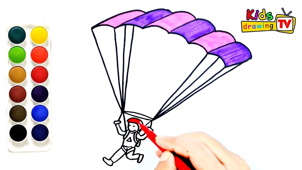 How To Draw A Parachute Man Coloring And Drawing Learn Colors Kids