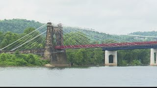 Wheeling Suspension Bridge under routine inspection