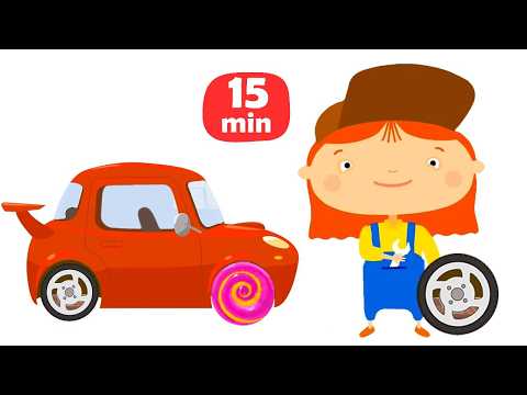 McWheelie helps his friends. Flat tire, car wash, and sports car. Cartoons