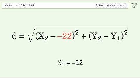 Find the distance between two points p1 (-22,73) and p2 (19,63): Step-by-Step Video Solution