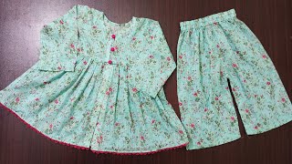 Baby girl frock with plazo cutting and stitching || Easy baby girl frock cutting and stitching