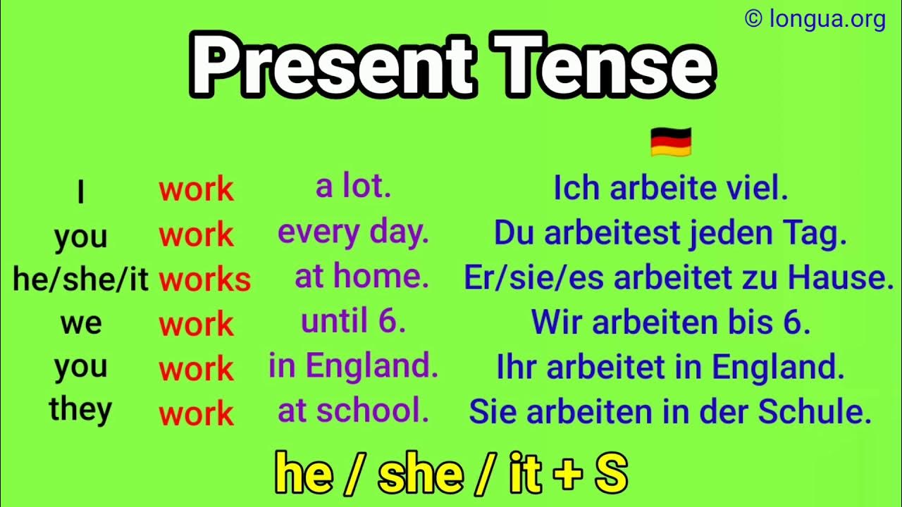 Englisch deutsch english grammar present tense i work he she it