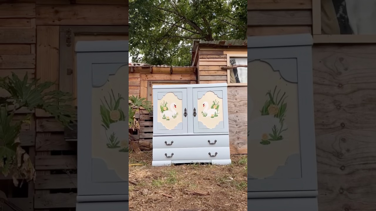$15 Thrift Flip: Swan Cabinet Transformation! 🦢✨ 