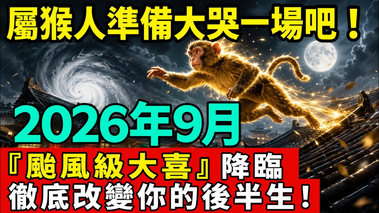 屬猴人準備大哭一場吧！2026年9月“颱風級大喜”降臨，三件人生大事接連發生，徹底改變你的後半生！#屬猴人 #猴年運勢 #屬猴運勢 #2026年9月 #九月運勢 #生肖運勢 #生肖命理 縮圖