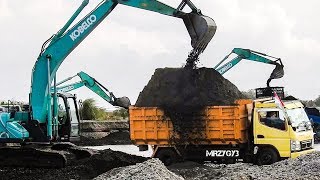 Cool!! Kobelco SK200-10 Excavator Overloading Dump Trucks