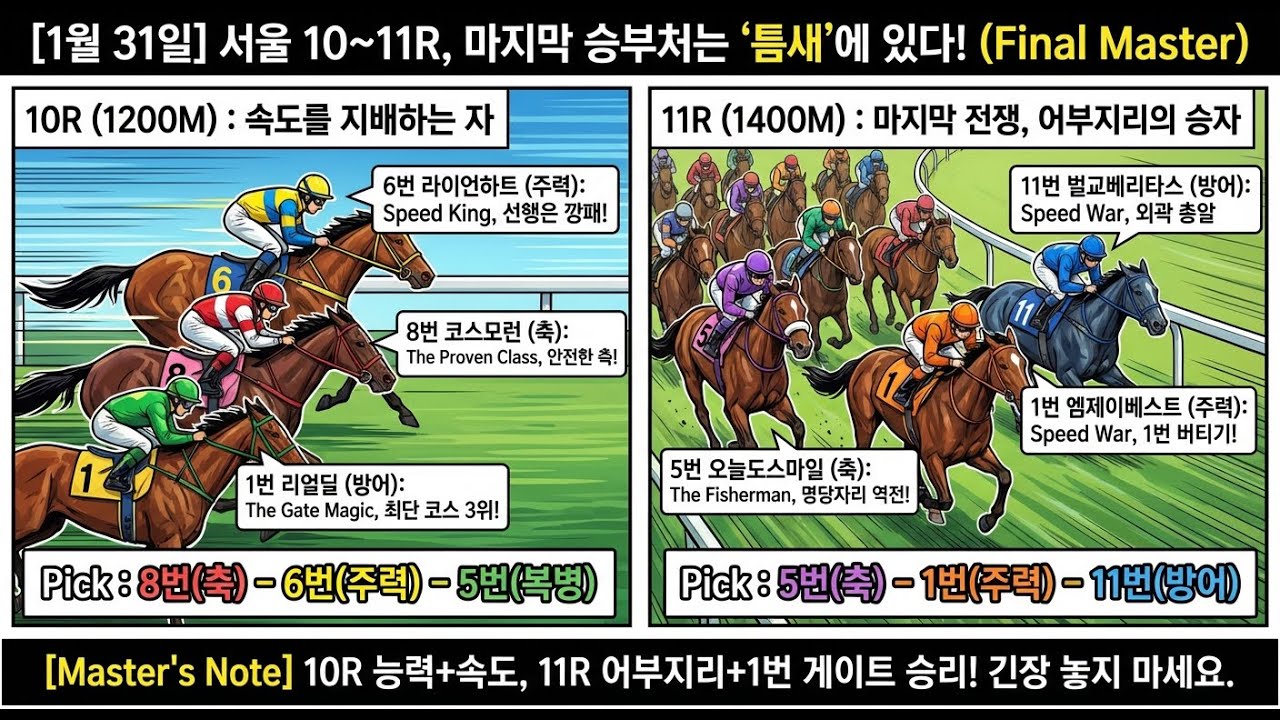2026년01월31일 10~11 경주) 경마예상❇️렛츠런파크🔥토요경마예측📊족집게데이터
