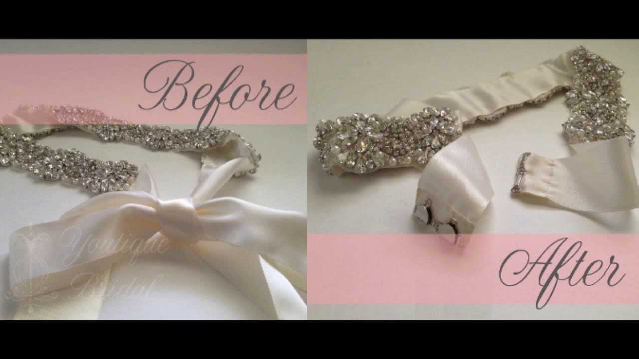 Restyle a Tie Bridal Sash to a Hook & Eye Closure 