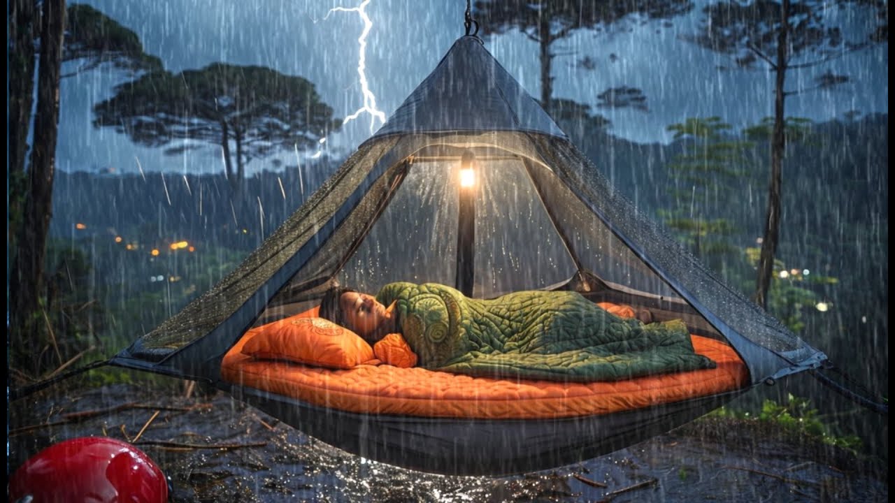 CAMPING IN HEAVY RAIN AND THUNDER // struggling to build a shelter in ...