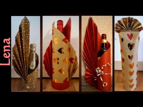 𝗞𝗿𝗲𝗮𝘁𝗶v𝗲 𝗧𝗶𝗽𝗽𝘀 v𝗼𝗻 𝗟𝗲𝗻𝗮🍾 Flaschen als Geschenke  einpacken mit Fächer🍷 4 Ways of Fan Bottle Wrapping - YouTube