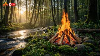 Immersive Forest Campfire by a Stream | Pure Audio Experience for Relaxation