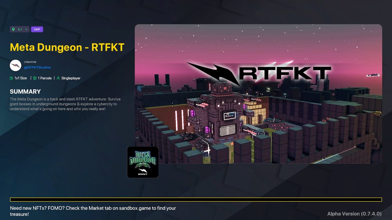 Sandbox all quests and Gameplay Day 28 META DUNGEON RTFKT sandbox