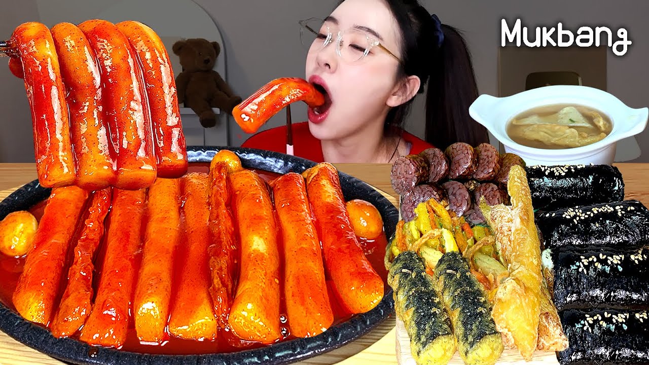 쫀득~한🌶통가래떡 빨간 떡볶이먹방!(ft.통새우김밥,오징어튀김,김말이,야채튀김,순대튀김)ㅣ떡볶이 먹방 spicy tteokbokki, Kimbap ASMR MUKBANG