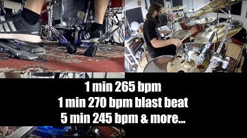 TRICK DRUMS USA TRIGGER : STAMINA TEST. 1min 265bpm single stroke, 1min 270BPM blast beat, & more...