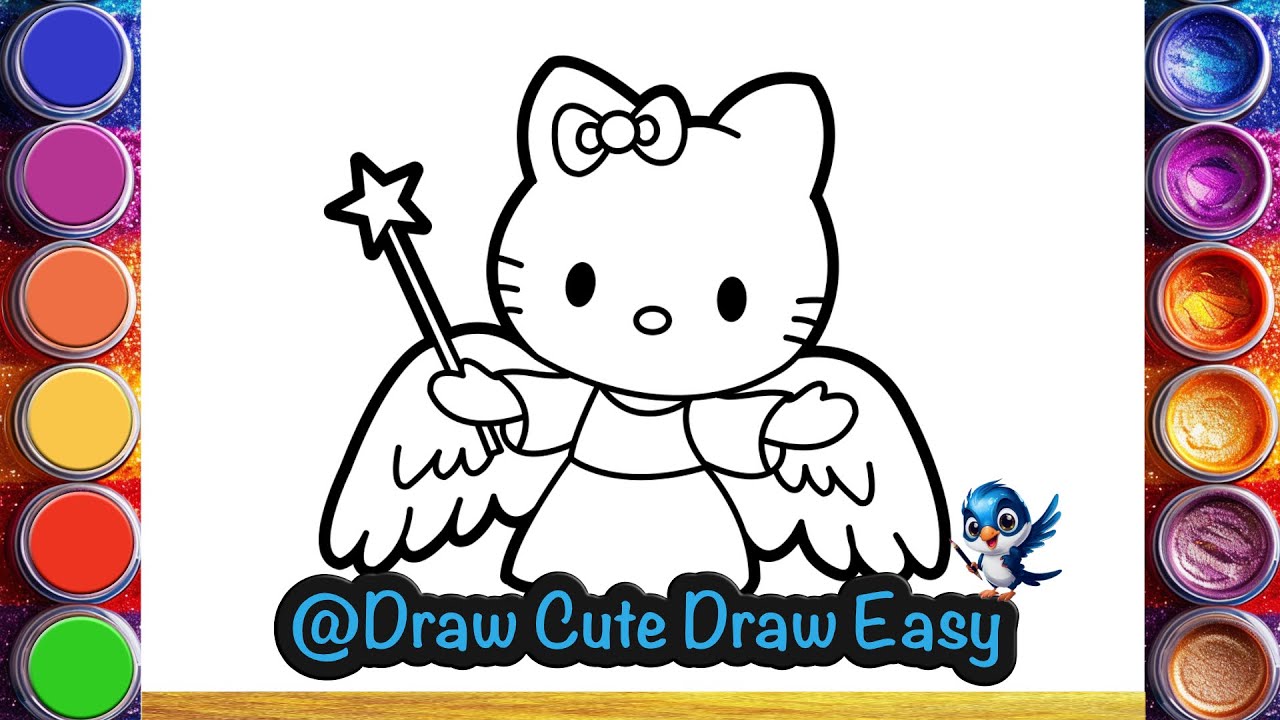 How to Draw Angel Hello Kitty Step by Step Easy Drawing Coloring Video ...