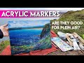 Review & Tips for using ACRYLIC MARKERS for landscape paintings ✶ acrylic plein air on the coast