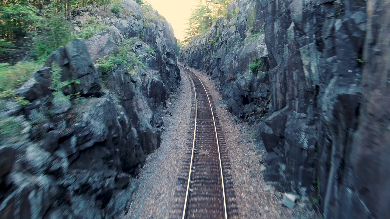 Drone Sess of Rail Road tracks and Willsboro Bay, NY on Lake Champlain