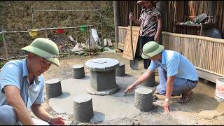 Hang designed a set of tables and chairs using concrete and old tires.