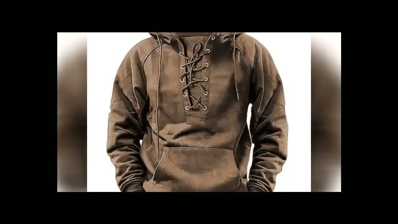 2025 Men's Autumn Winter Outdoor Casual Jacket: Retro Lace-Up, Loose Fit, Pure Color Long Sleeve Hoo