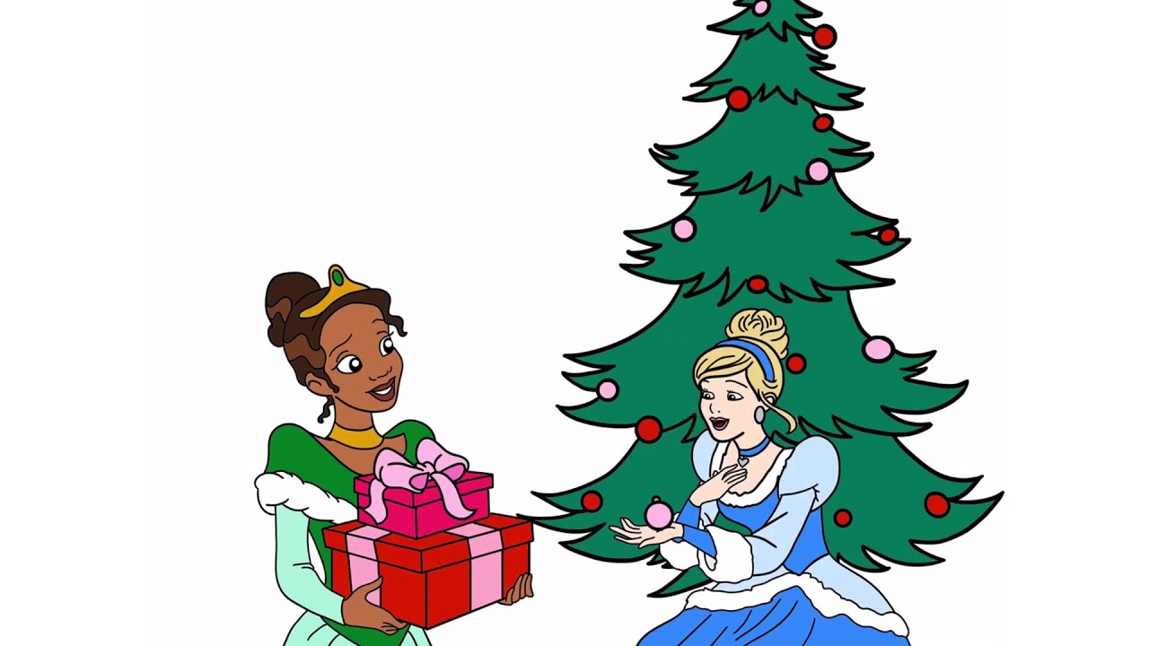 Draw and Color Cinderella and Tiana Christmas Disney Princess YouTube