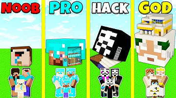 Minecraft Battle: NOOB vs PRO vs HACKER vs GOD: FAMILY HEAD HOUSE BASE BUILD CHALLENGE / Animation