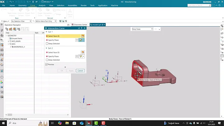 [031] Siemens NX CAM ( INTERSECTİON CURVE ) #freeeducation