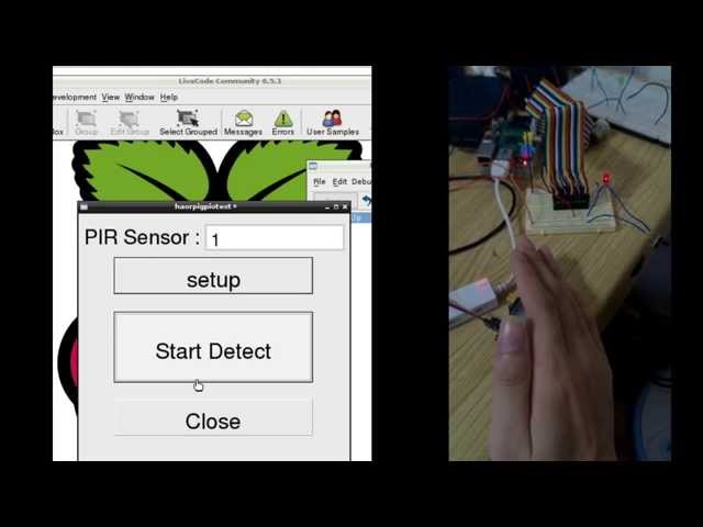 RaspberryPi + LiveCode PIR motion sensor & LED demo