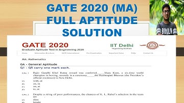 GATE Mathematics (MA) 2020 Full Aptitude (Part 1) Solution| Q. No. 1 to 10| GATE mathematics 2022|