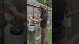 DIY Vertical Strawberry Planter from Plastic Jugs! 🍓#DIYPlanter #StrawberryGarden #shorts #trending