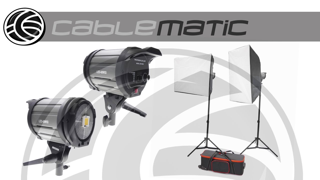 Photographic kit with 2 60W LED spotlights and softbox 90x60cm distributed by Cablematic ®