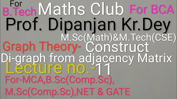 Draw a diGraph from Adjacency matrix for BCA, Lecture-11 Prof.Dipanjan Kr Dey M.Sc Math& M.Tech CSE