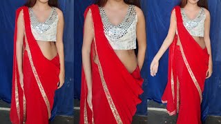 Hot Look Red Saree D Heroin Style , Saree D Different Styles , New Style Saree D