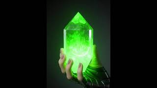 Female humanoid robot has the power to turn this purple Crystal to a green Kryptonite Crystal