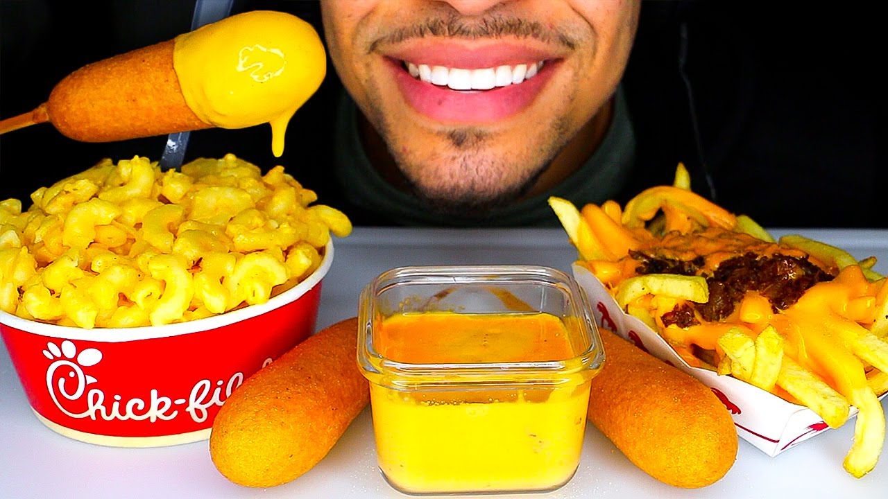 ASMR CHICK FIL A MAC N CHEESE CORN DOGS IN N OUT ANIMAL STYLE FRIES