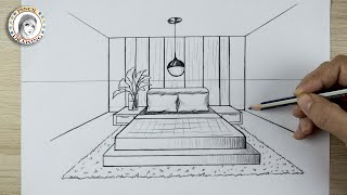 How to Draw a Bedroom in 1-Point Perspective | perspective drawing | drawing room | رسم | مظور
