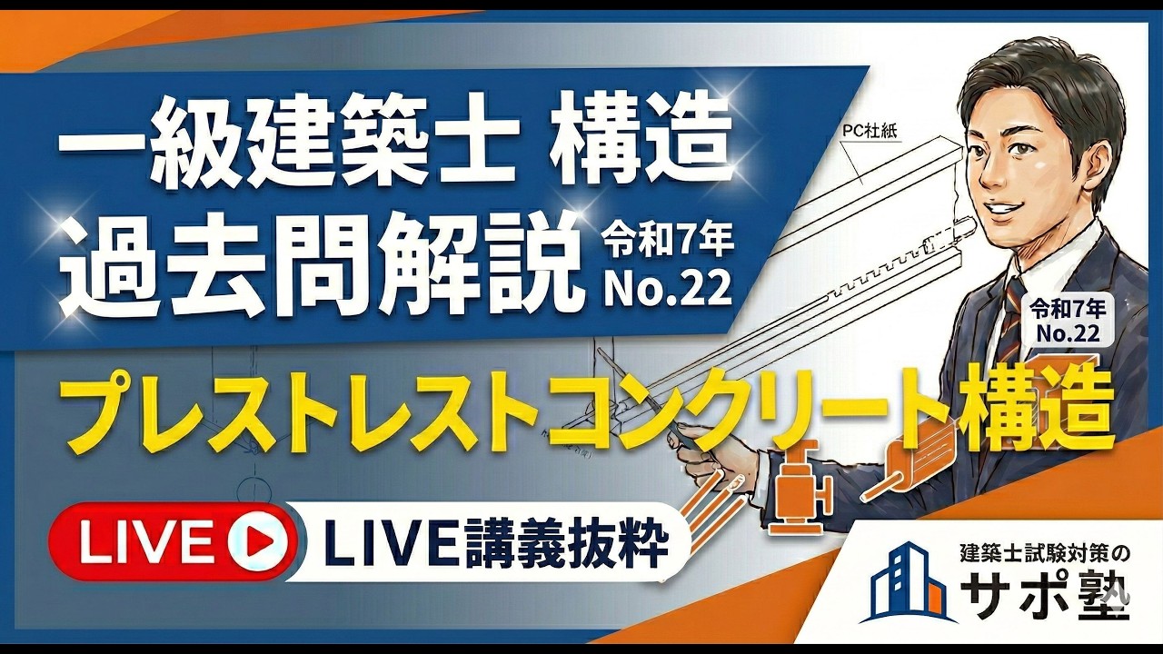 プレストレストコンクリート構造 一級建築士構造過去問解説　令和7年No22　　建築士試験対策のサポ塾　LIVE講義抜粋