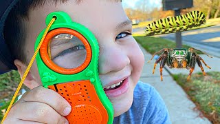 CALEB \& MOMMY Go on a BUG HUNT OUTSIDE! BACKYARD ADVENTURE TIME with REAL BUGS!