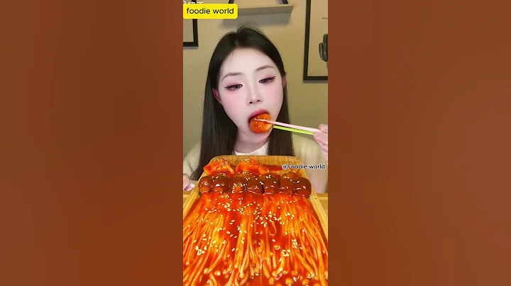 Asmr Mukbang, Food With Plate, Spicist Enoki Mushrooms, And Noodles Meatballs Spicy Yummy #shorts