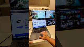 Desk setup with four screens on one laptop #desksetup