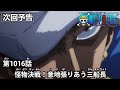 ONE PIECE　第1016話予告「怪物決戦！意地張りあう三船長」